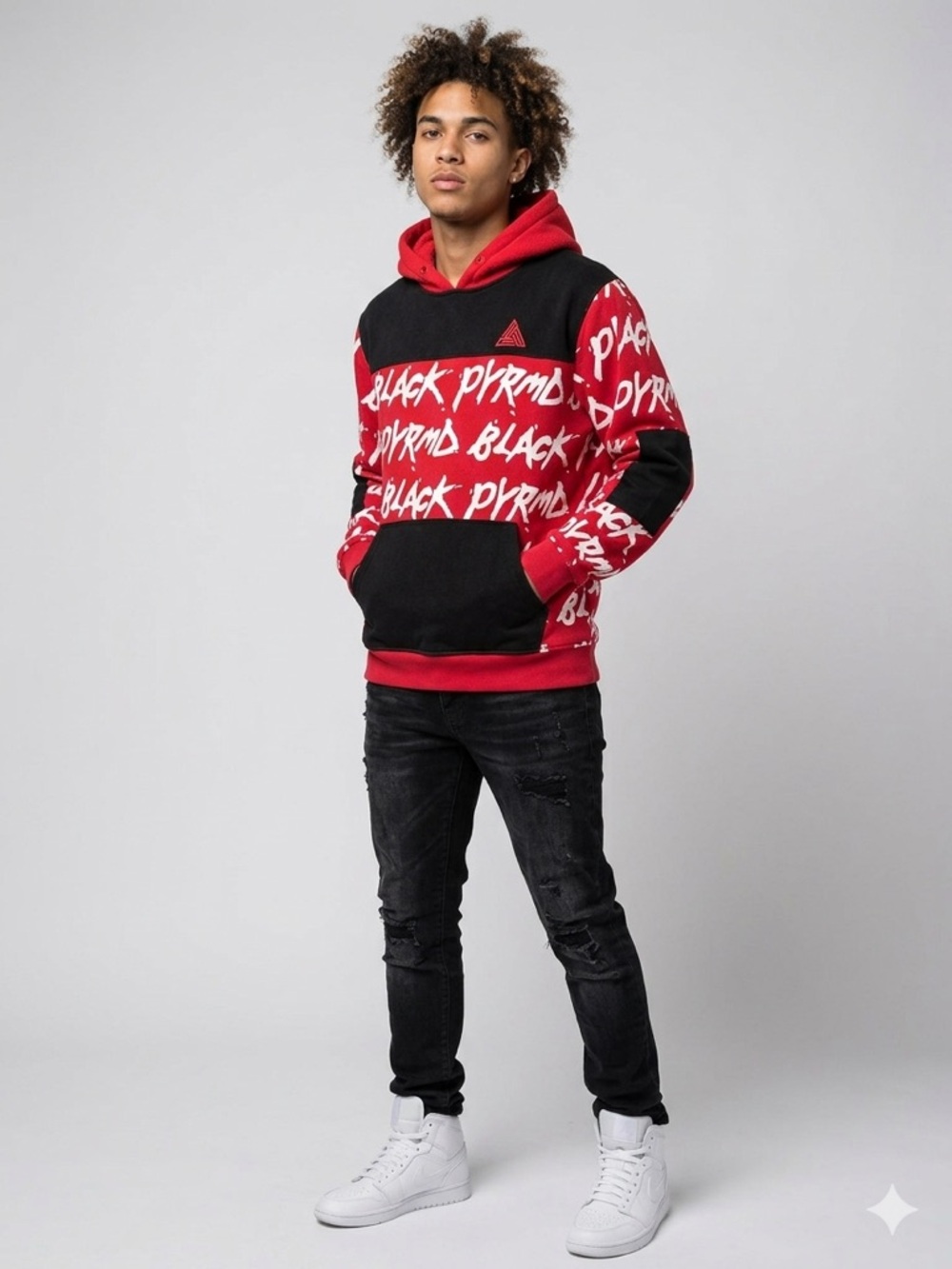 Black Pyramid Graffiti Script Hoodie Red Black Men's XL Chris Brown Streetwear